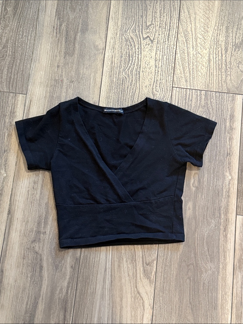 Brandy Melville Black Wrap Front Crop Top
